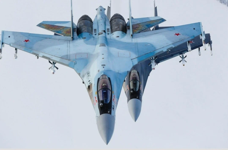 File Image:- A pair of Russian Air Force Su-35 jets during a training mission