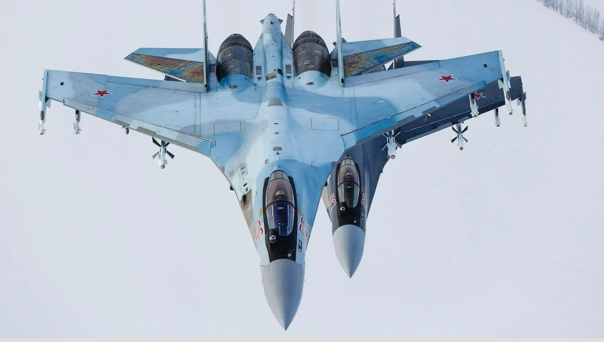 File Image:- A pair of Russian Air Force Su-35 jets during a training mission